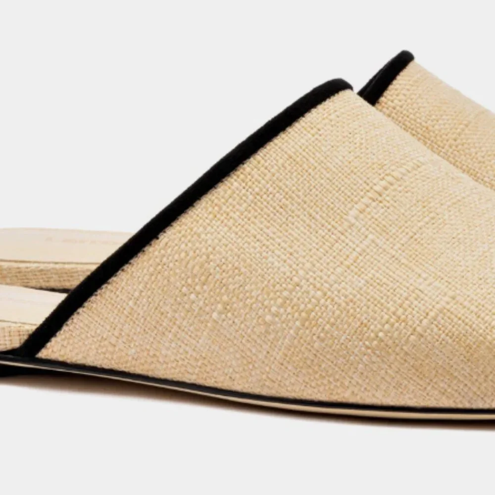Larroudé Venice Flat Mule – Beige Raffia/Black Trim - Picture 8 of 8